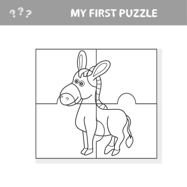 Cartoon Puzzle Game for Preschool Children with Funny Donkey Farm Animal