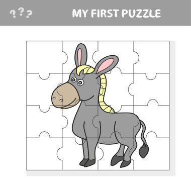 Cartoon Puzzle Game for Preschool Children with Funny Donkey Farm Animal