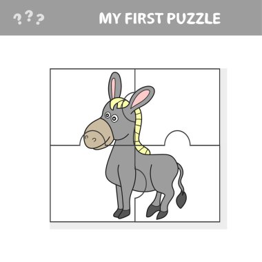 Cartoon Puzzle Game for Preschool Children with Funny Donkey Farm Animal