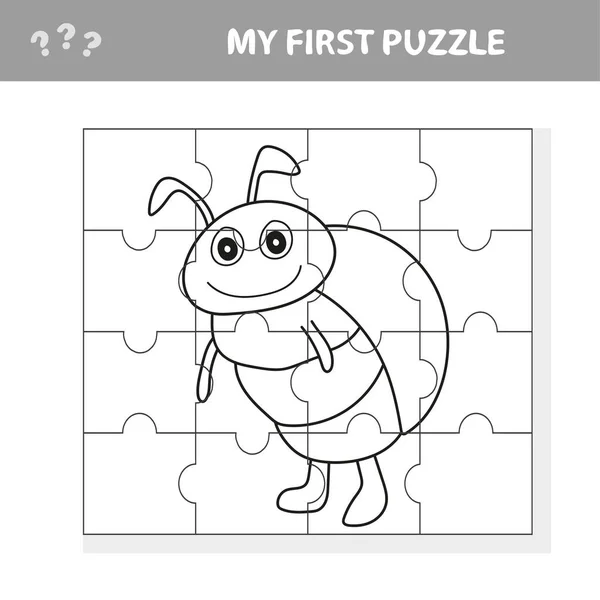 Illustrazione del fumetto del gioco di puzzle per bambini in età prescolare con coleottero divertente — Vettoriale Stock