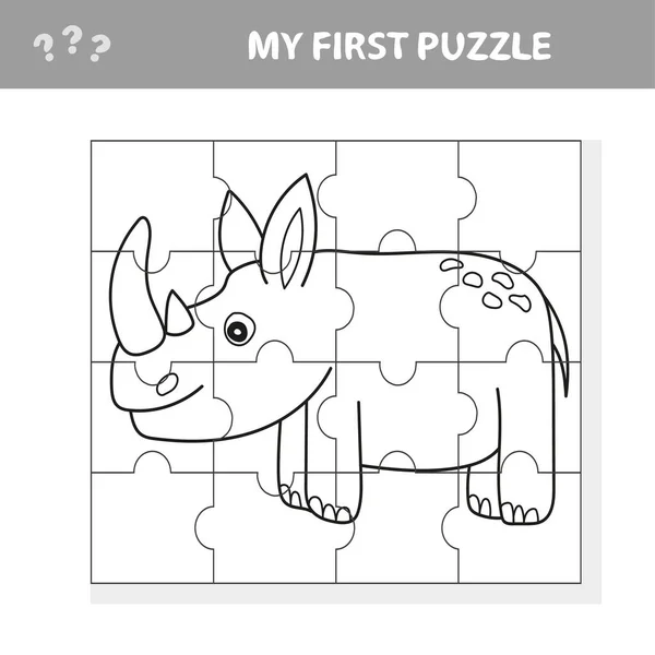 Jeu de Puzzle éducatif pour enfants d'âge préscolaire avec Rhino ou Rhinocéros drôles — Image vectorielle
