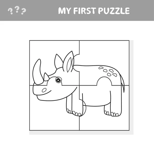 Education Puzzle Game for Preschool Children with Funny Rhino or Rhinoceros — 스톡 벡터