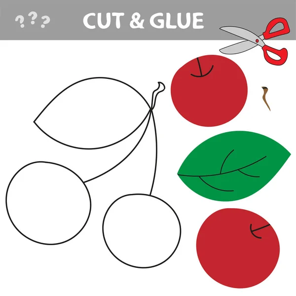 Facile gioco di carta educativa per bambini. Applicazione semplice per bambini con ciliegie rosse — Vettoriale Stock