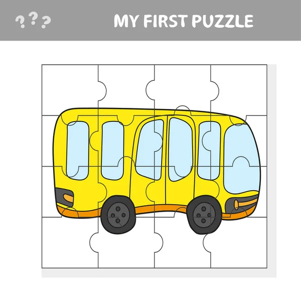 Einfache pädagogische Papierspiel für Kinder. einfaches Puzzle mit Spielzeugbus — Stockvektor