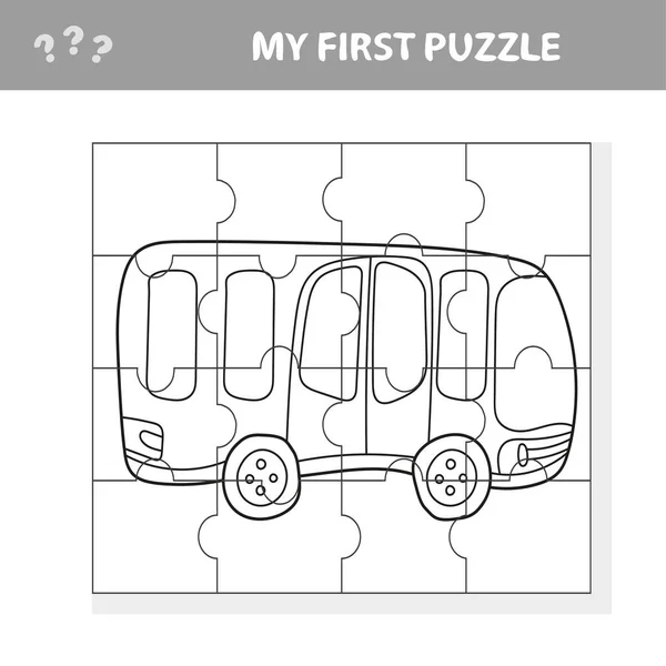 Einfache pädagogische Papierspiel für Kinder. einfaches Puzzle mit Spielzeugbus — Stockvektor