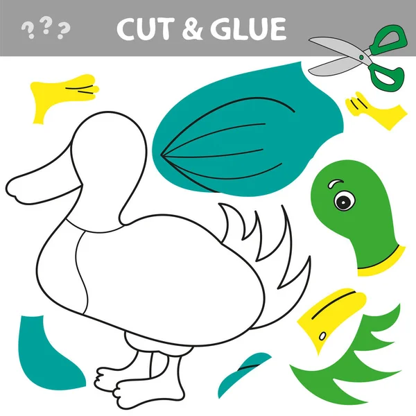 Użyj nożyczek i kleju i przywrócić obraz wewnątrz konturu z Duck — Wektor stockowy