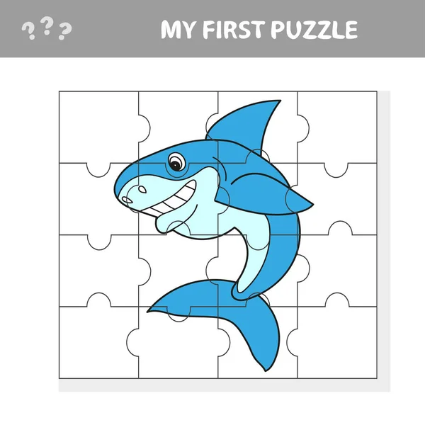 Κινούμενο σχέδιο εκπαίδευσης παζλ παιχνίδι για τα παιδιά προσχολικής ηλικίας με αστείο καρχαρία — Διανυσματικό Αρχείο