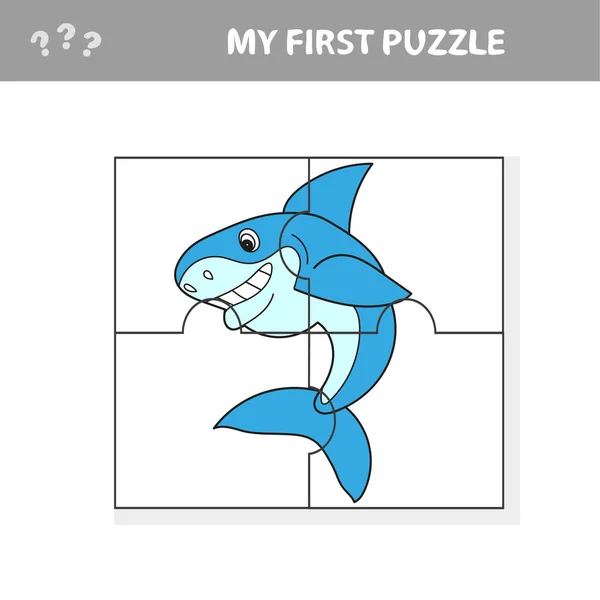 Κινούμενο σχέδιο εκπαίδευσης παζλ παιχνίδι για τα παιδιά προσχολικής ηλικίας με αστείο καρχαρία — Διανυσματικό Αρχείο
