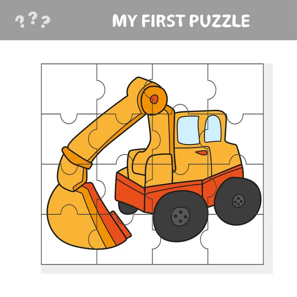 Legrační kreslený bagr. Vzdělávací hra pro děti - Můj první puzzle — Stockový vektor