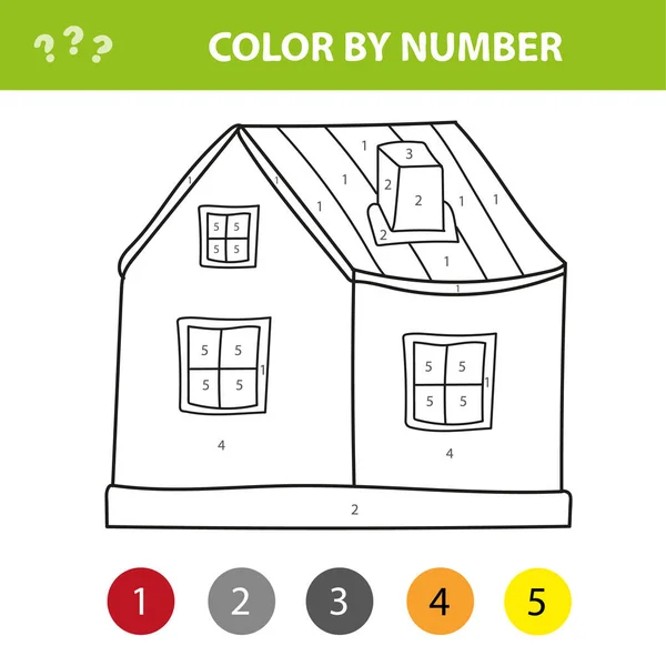 Color linda casa de campo de dibujos animados por números. Juego educativo para niños . — Archivo Imágenes Vectoriales