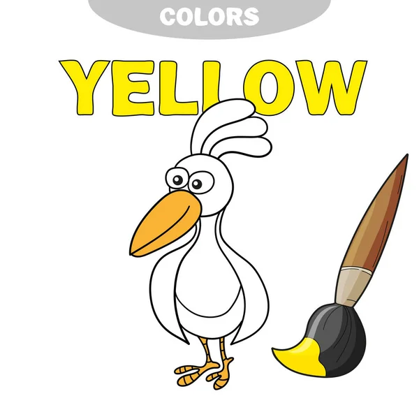Libro da colorare - uccello finny. Imparare i colori . — Vettoriale Stock