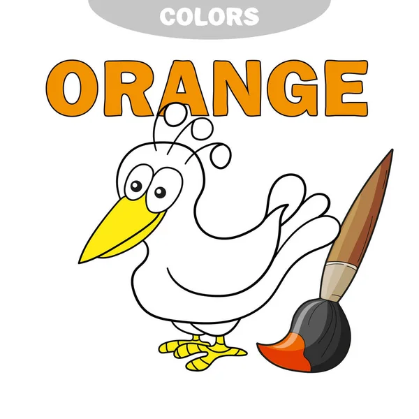 Libro da colorare - uccello finny. Imparare i colori . — Vettoriale Stock