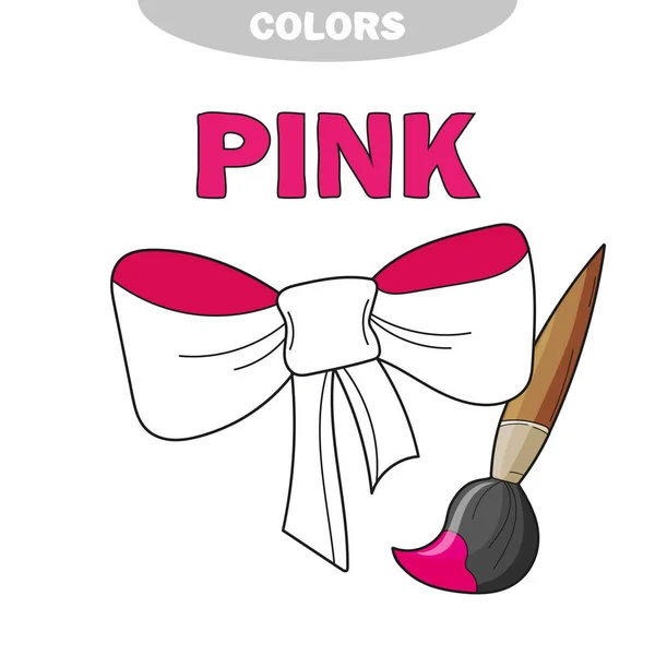 Coloring book of bow - pink color. Learn the color. Page for children — Stock Vector