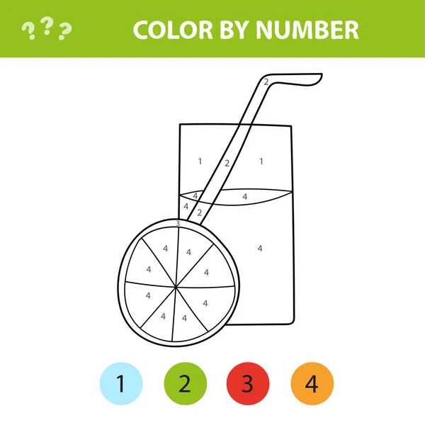 Zumo de naranja. Juego educativo para niños - libro para colorear, color por números — Archivo Imágenes Vectoriales
