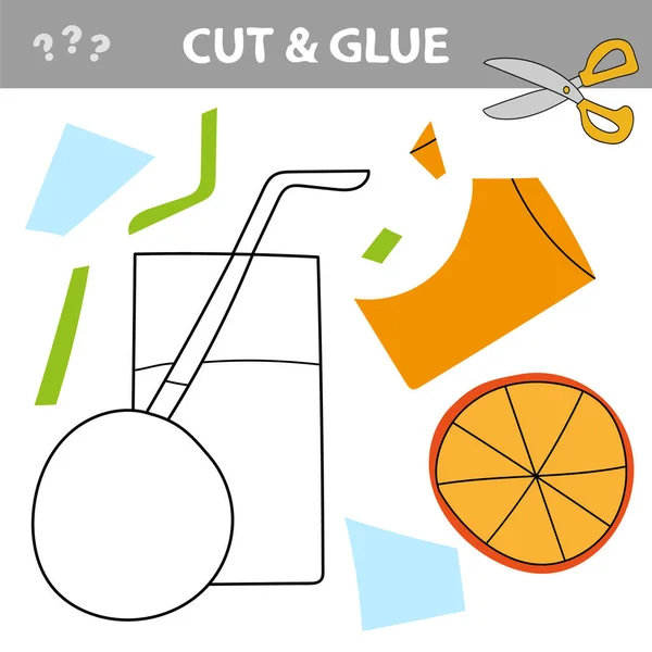 Fácil juego de papel educativo para niños. Aplicación simple para niños con jugo de naranja — Archivo Imágenes Vectoriales