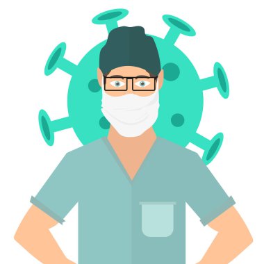 Yüz maskesi takan doktor, COVID-19 vektör çizimi