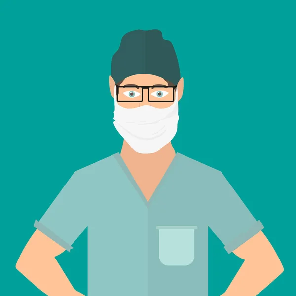 Jonge blanke mannelijke dokter. Medisch masker. Een arts behandelt mensen voor coronavirus — Stockvector