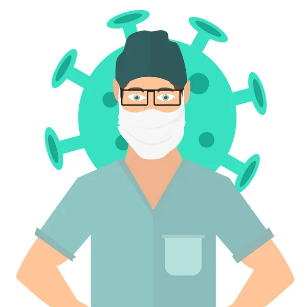 Dokter met gezichtsmasker, COVID-19 vector illustratie — Stockvector