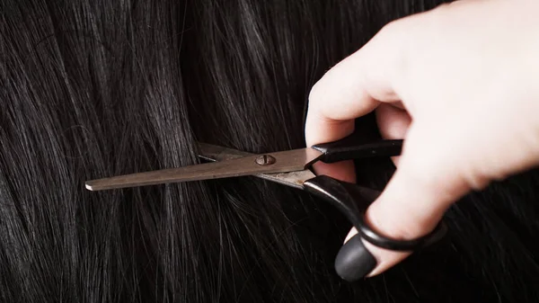 Perücke und Schere - schwarze Perücke - Frisur Hintergrund — Stockfoto