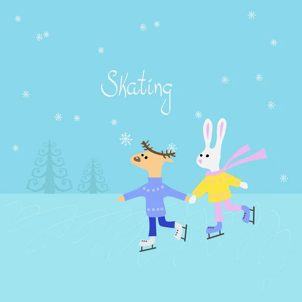 Animals skating in the winter forest Royalty Free Stock Illustrations