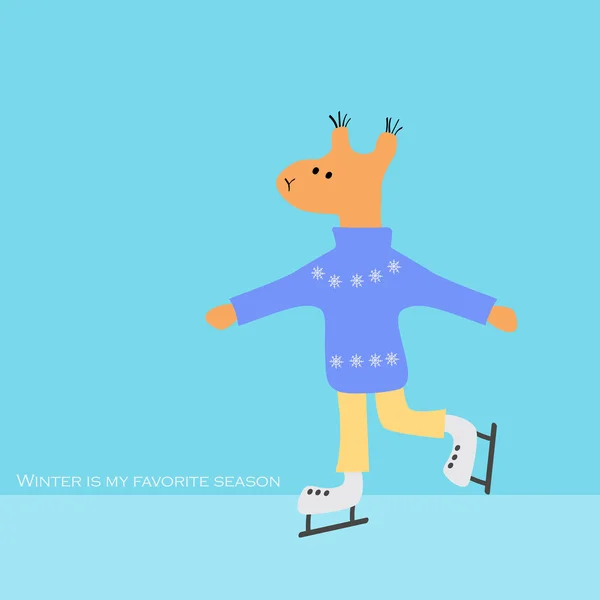 Veveriță în patine pulover albastru patinaj pe gheață — Vector de stoc
