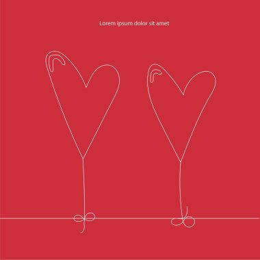 Doğrusal bir tarzda yürekleri kartı şablonu. kırmızı bir arka plan