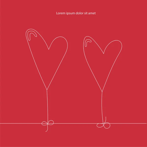 Șablon de carte cu inimi într-un stil liniar. fundal roșu — Vector de stoc