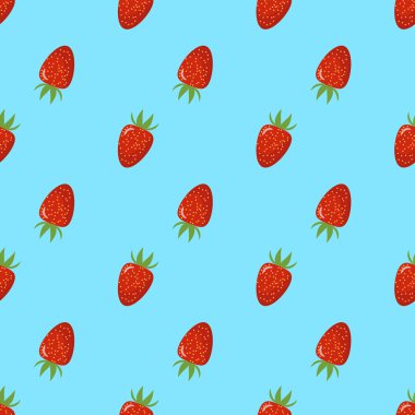 Çilek ile parlak seamless modeli. Turkuaz arka plan