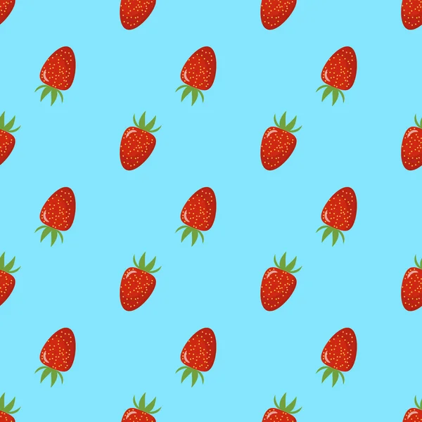 Bright seamless pattern with a strawberry. turquoise background — ストックベクタ