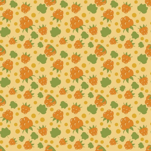 Forest cloud berry on a yellow background. seamless pattern — ストックベクタ