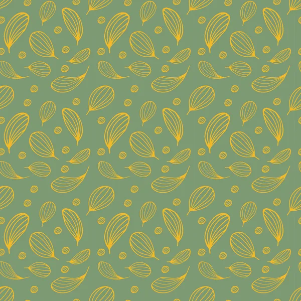 Nahtloses Muster mit gestreiften hohlen Blättern. Blätter von Hand gezeichnet. grüner Hintergrund — Stockvektor
