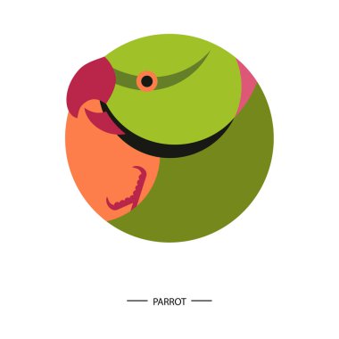 Turuncu tutan bir yeşil papağan geometrik görüntü. Bir logo olarak kullanılabilir