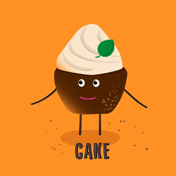 Cartoon chocolade cupcake met crème op een oranje achtergrond — Stockvector