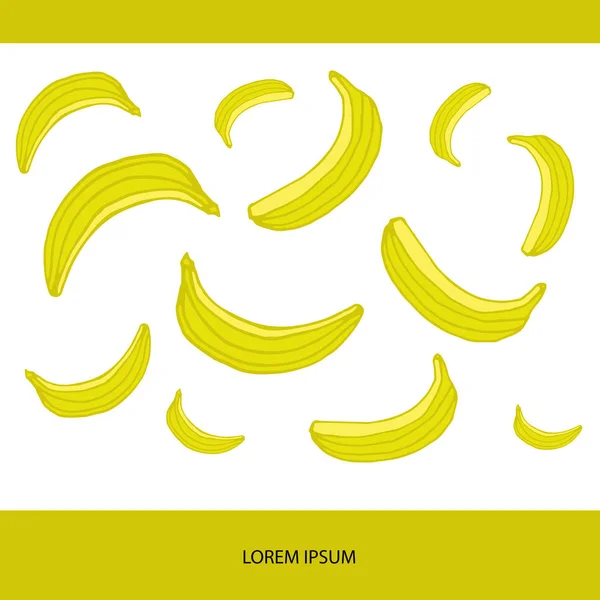 Plátanos dibujados a mano amarillos aleatoriamente dispersos — Archivo Imágenes Vectoriales