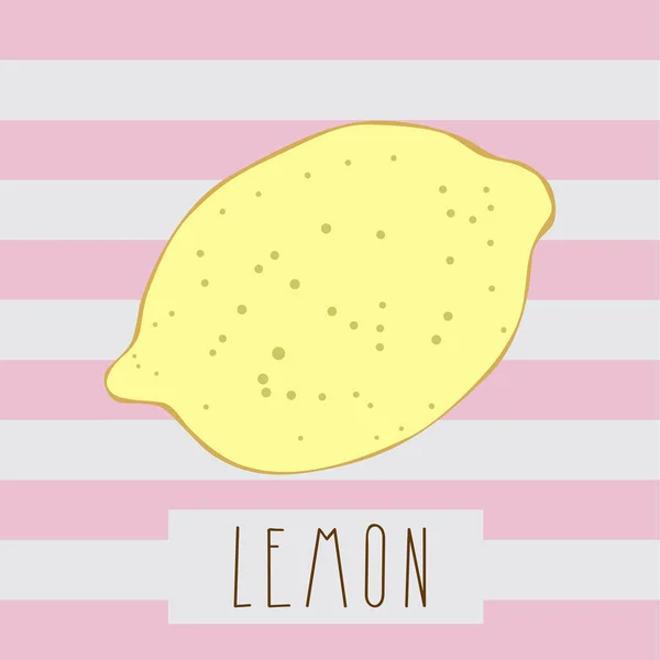 Sarı çizgili bir arka plan üzerinde çizilmiş limon ver. Elle çizilmiş harfler. Pembe Beyaz çizgili
