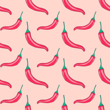 el ile Seamless Modeli chili biber çizilmiş. pembe bir arka plan