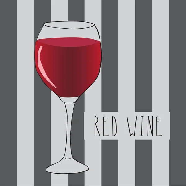 Glass with red wine. wineglass and letters drawn by hand. striped background — Stock Vector