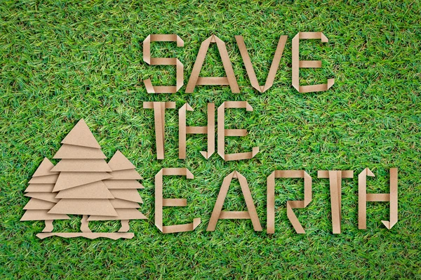 save the earth concept with text and tree shape paper cut flat s