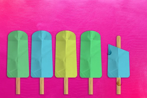 Fruit ice cream on a stick with paper cut style — Stock Photo, Image