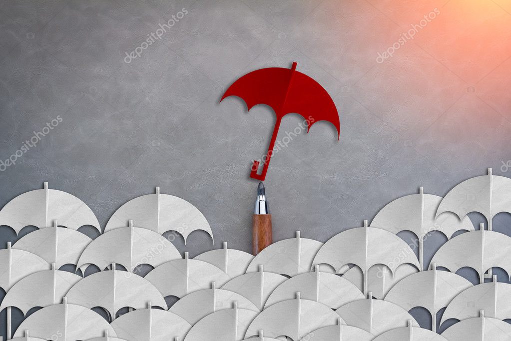 Unique Red Umbrella Among Another White Umbrellas Paper Cut Styl Stock Photo By C Whyframeshot 125464400