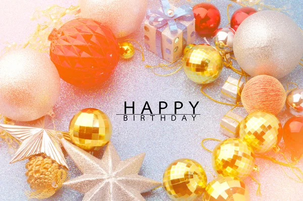Cartão de aniversário feliz brilhante e prata decoração — Fotografia de Stock