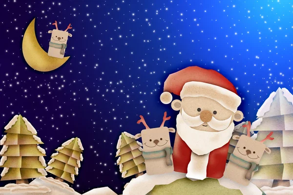 Frohe Weihnachtskarte mit Hirsch und Weihnachtsmann — Stockfoto