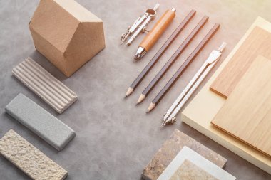 Mimarlar tablo üstten görünüm mat ile modern ev malzeme ile