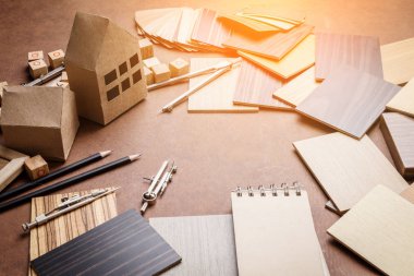 tasarım konsepti ile yaratıcılık fikirler metniniz için ücretsiz kopya alanı ile taş laminat kaplama ahşap kalem malzeme örnek ile