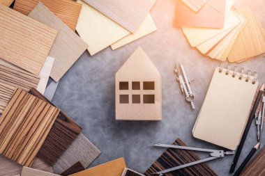 ev malzeme tasarım konsepti ile yaratıcılık fikirler metniniz için ücretsiz kopya alanı ile taş laminat kaplama ahşap kalem malzeme örnek ile