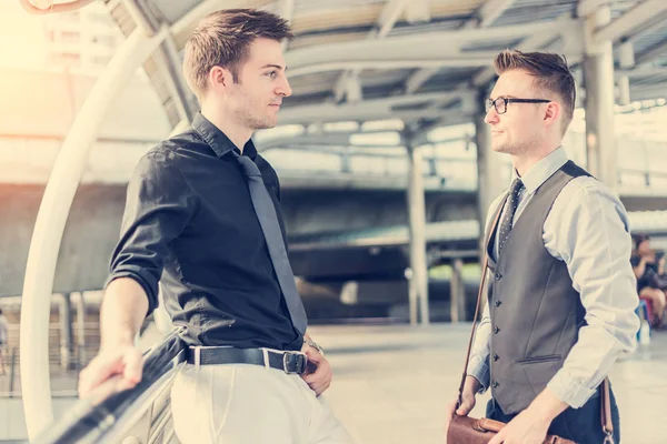 Smart Handsome Business Man Meeting His Partner Outdoor Location Urban — Stock Photo, Image