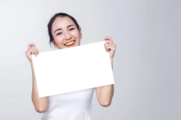 Retrato Mujer Belleza Concepto Cuidado Piel Cara Que Sostiene Señalización —  Fotos de Stock