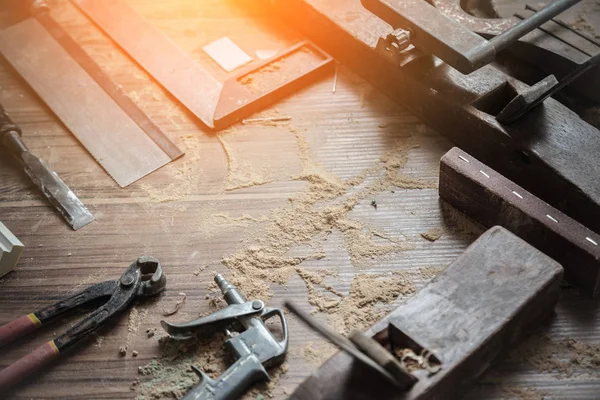 Wood Workshop Handcraft Tools Raw Wood Construction Site — Stock Photo, Image