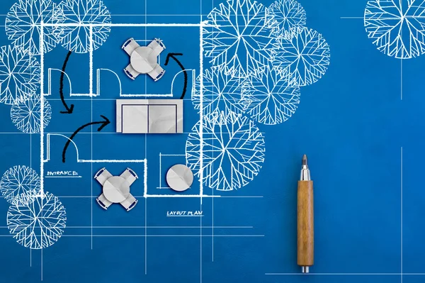 doodle of architecture blueprints and house plans on blue background.jpg