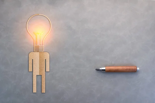 Creativity Ideas Concept Man Paper Cut Light Bulb Head Glow — Stock Photo, Image